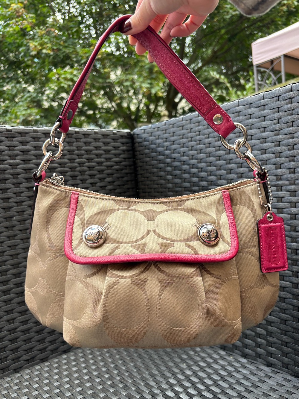 Coach Poppy Signature Sateen Groovy Shoulder Bag 2009 Champagne Magenta 13833